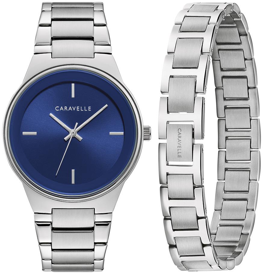 Men's Boxed Gift Set With With Blue Dial And Silver-tone Bracelet