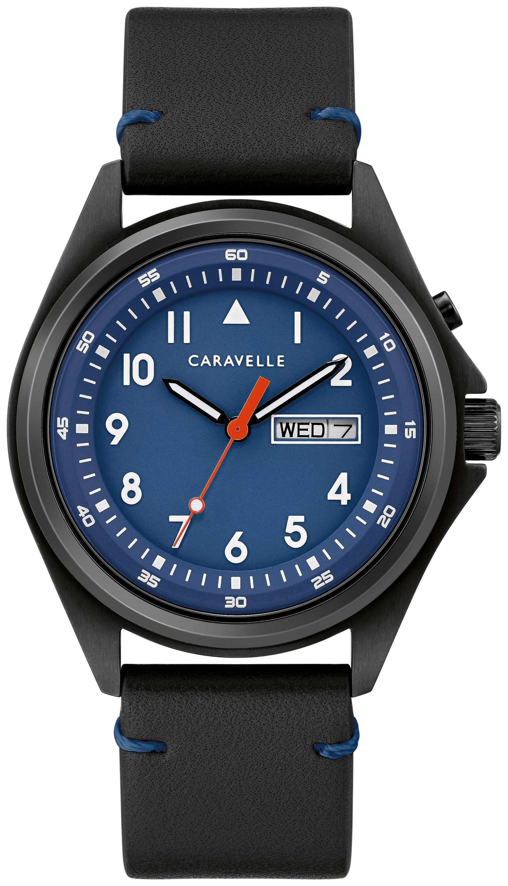 Men's Strap Watch, Black With Blue Dial