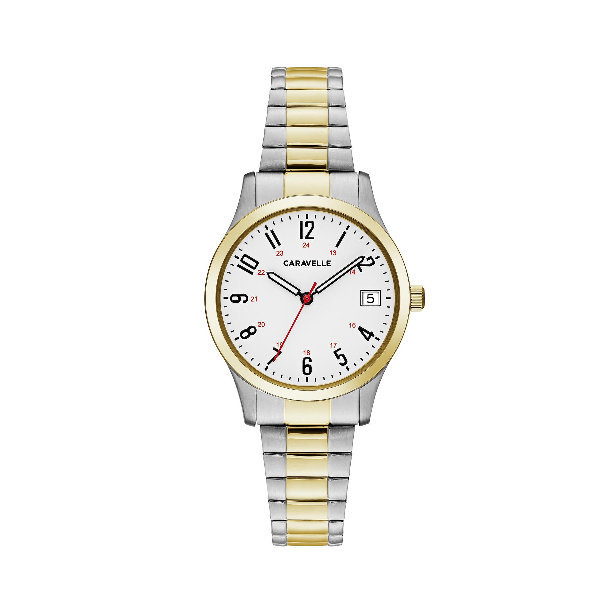 Ladies Two-tone Stainless Steel Expansion Bracelet Watch With Date Marker