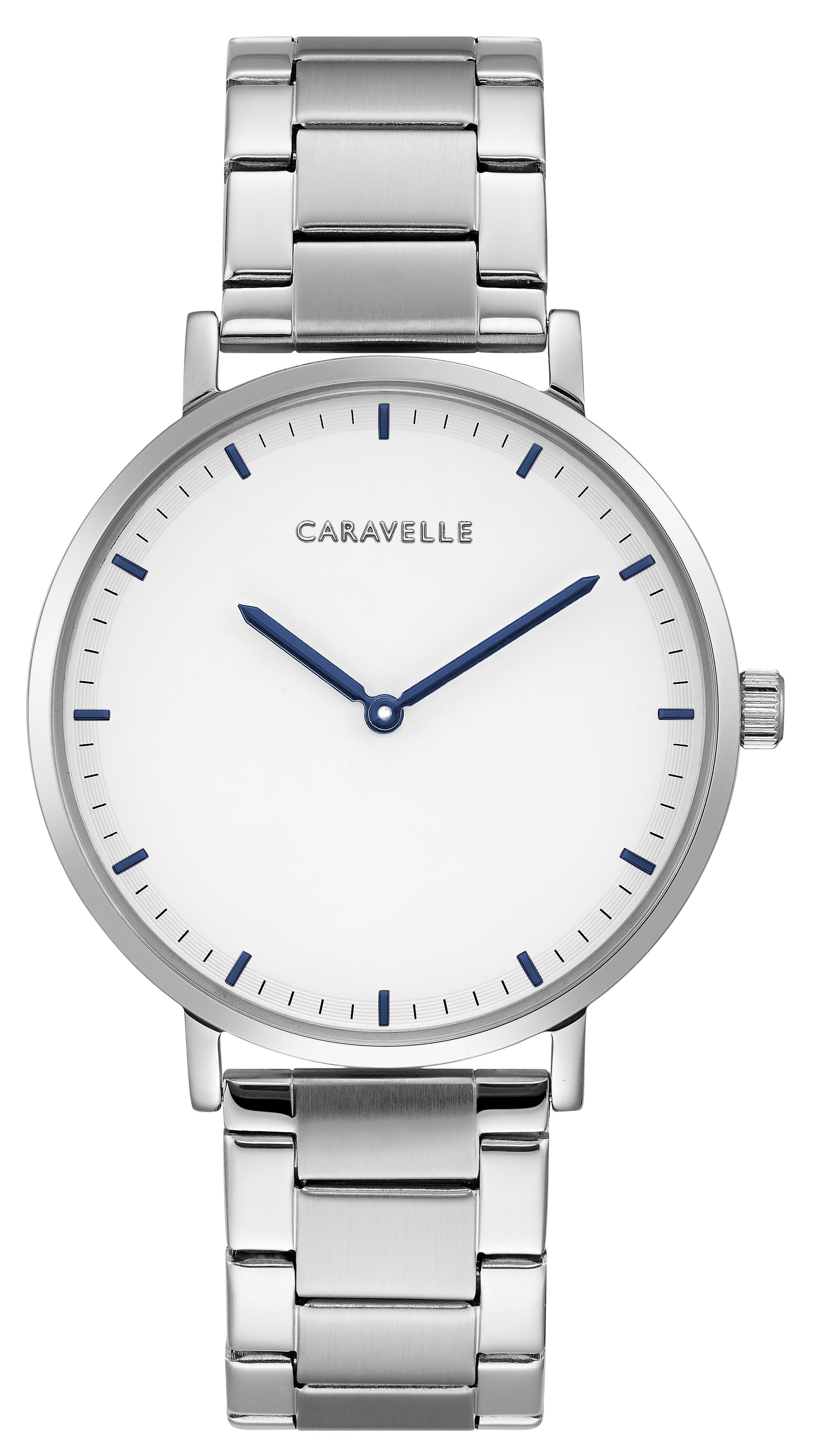 Men's Silver Bracelet With White Dial And Blue Details