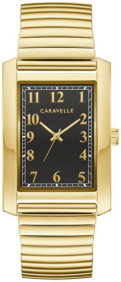 Caravelle Mens Dress Stainless Steel Expansion Watch, Black Dial