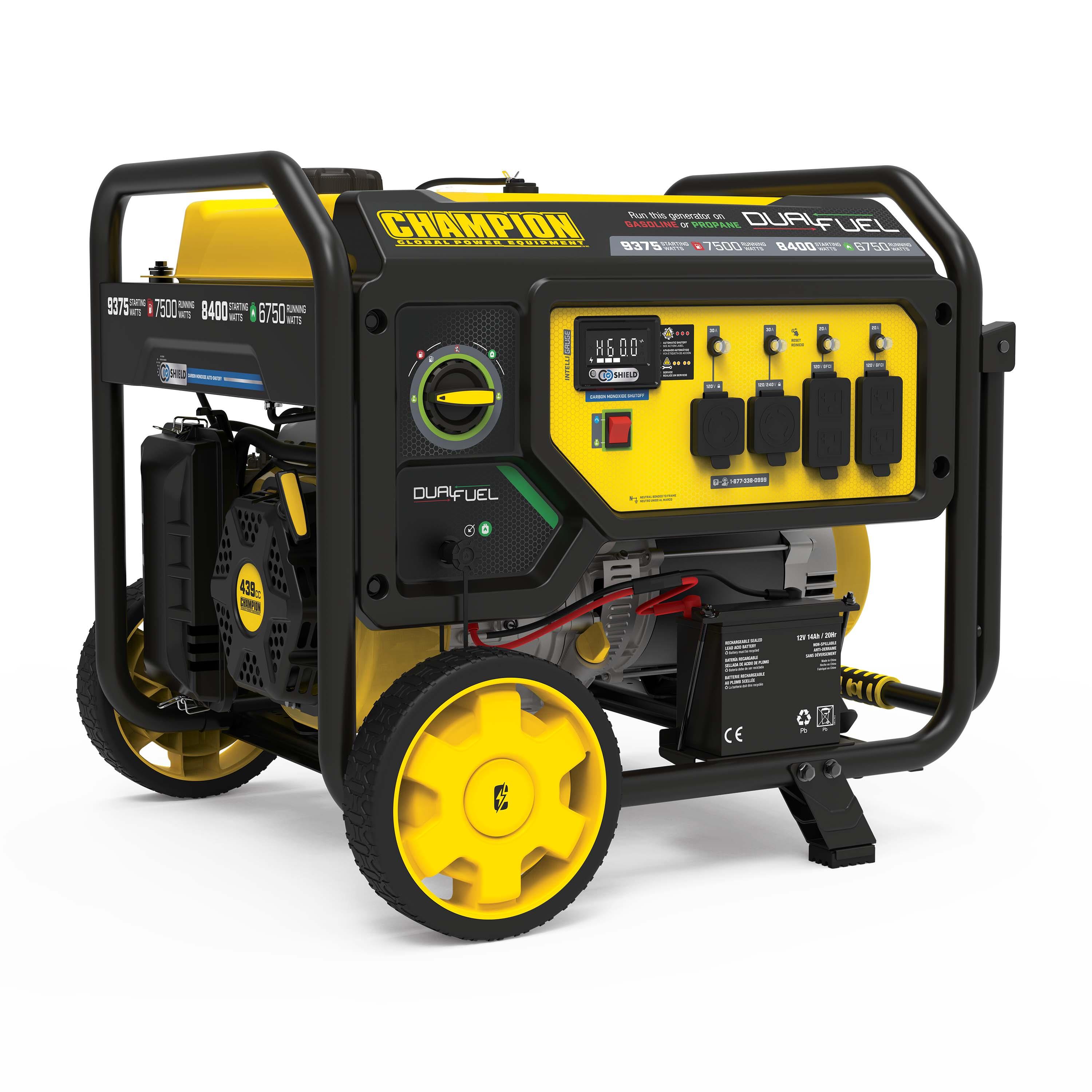 7500 Watt Electric Start Dual Fuel Generator With CO Shield