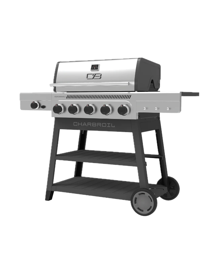 Performance Series™ FlavorMax™ 5 Burner Gas Grill Cart With Side Burner Gray Stainless