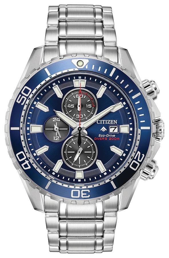 Men's Promaster Dive 3 Eco-Drive Stainless Steel Bracelet Watch, Blue Dial