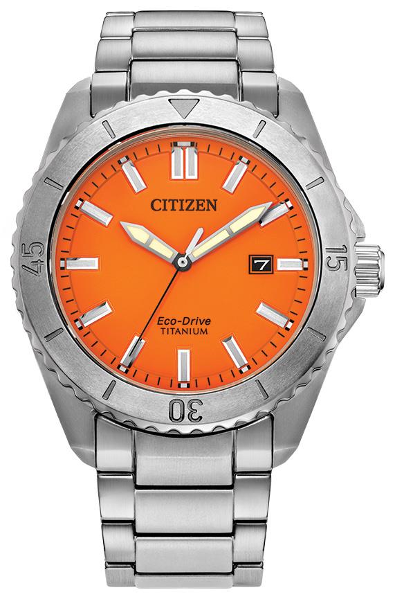 Men's Brycen Eco-Drive Super Titanium Bracelet Watch, Orange Dial