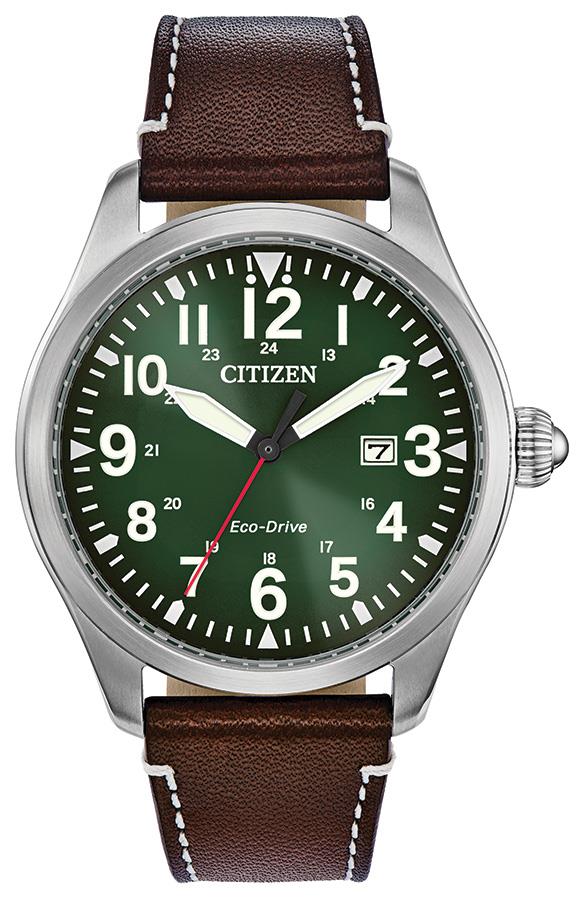 Men's Garrison Eco-Drive Leather Strap Watch, Green Dial