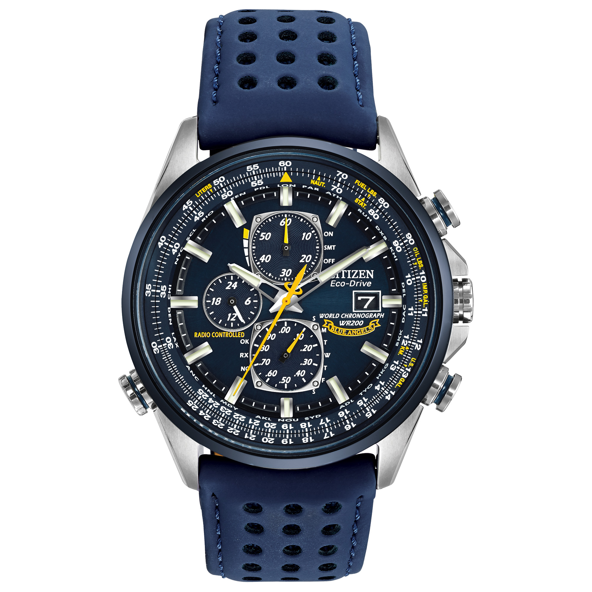 Men's Blue Angels Eco-Drive Polyurethane Coated Leather Strap Watch, Blue Dial