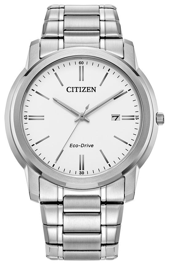 Men's Corporate Exclusive Eco-Drive Stainless Steel Bracelet Watch, White Dial