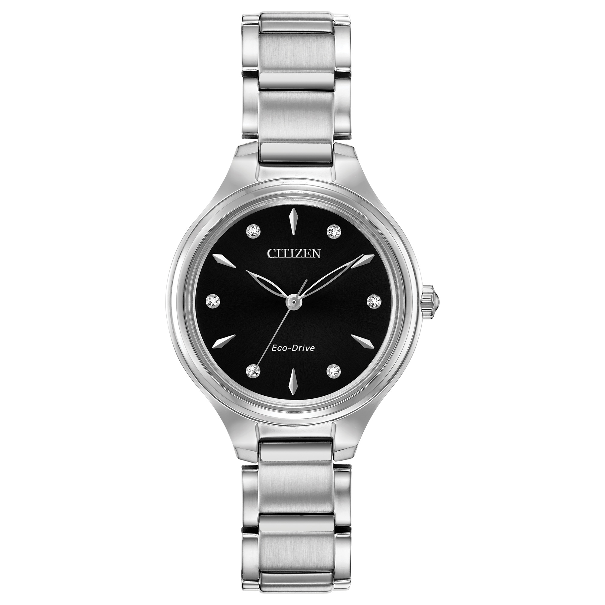 Ladies' Classic Eco-Drive Stainless Steel Bracelet Watch, Black Dial
