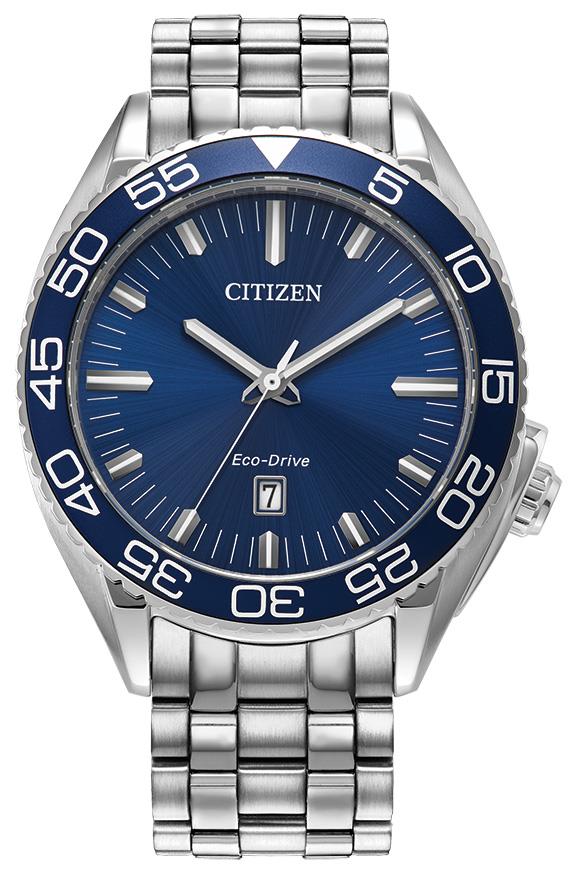 Men's Carson Eco-Drive Stainless Steel Bracelet Watch, Blue Dial