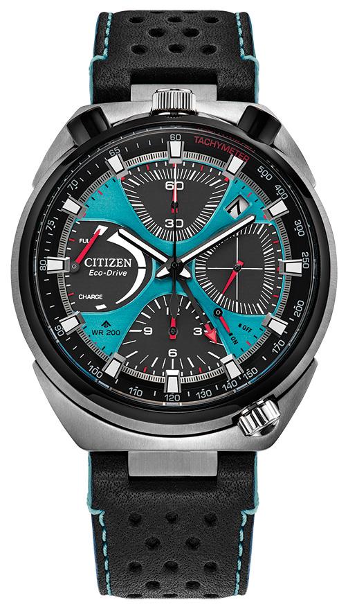 Men's Promaster Land Tsuno Chrono Racer Leather Strap Watch, Blue Dial