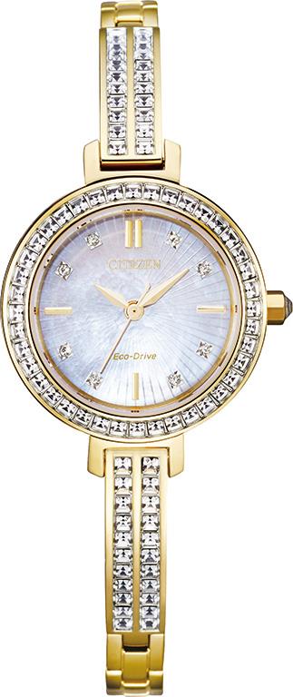 Ladies' Crystal Eco-Drive Stainless Steel Bracelet Watch, White Dial