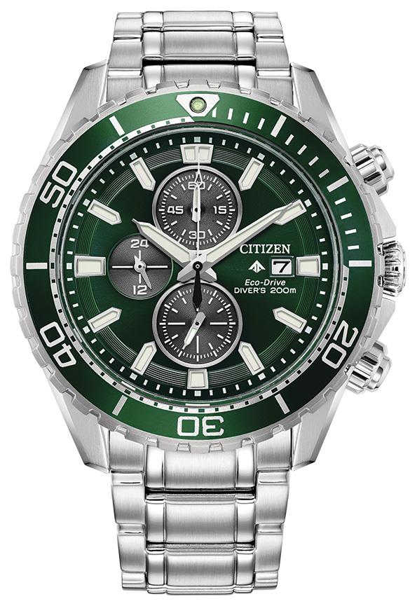 Men's Promaster Dive 3 Eco-Drive Stainless Steel Bracelet Watch, Green Dial