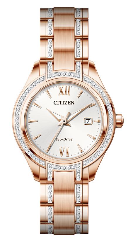 Ladies' Crystal Eco-Drive Stainless Steel Bracelet Watch, Silver-White Dial