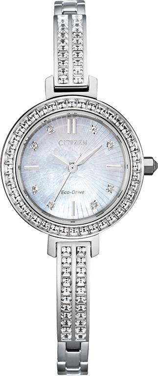 Ladies' Crystal Eco-Drive Stainless Steel Bracelet Watch, White Dial