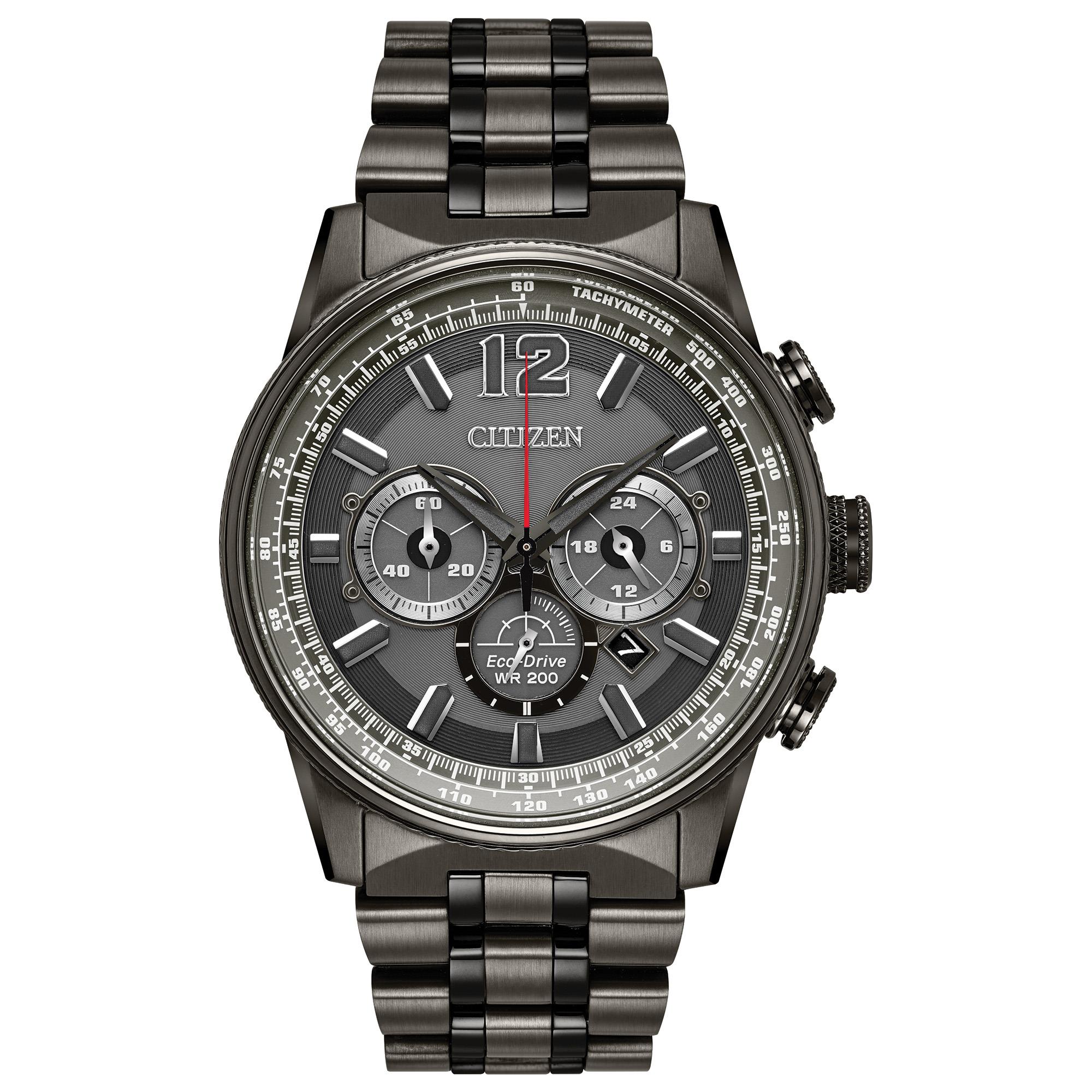 Men's Nighthawl Eco-Drive Stainless Steel Bracelet Watch, Gray Dial