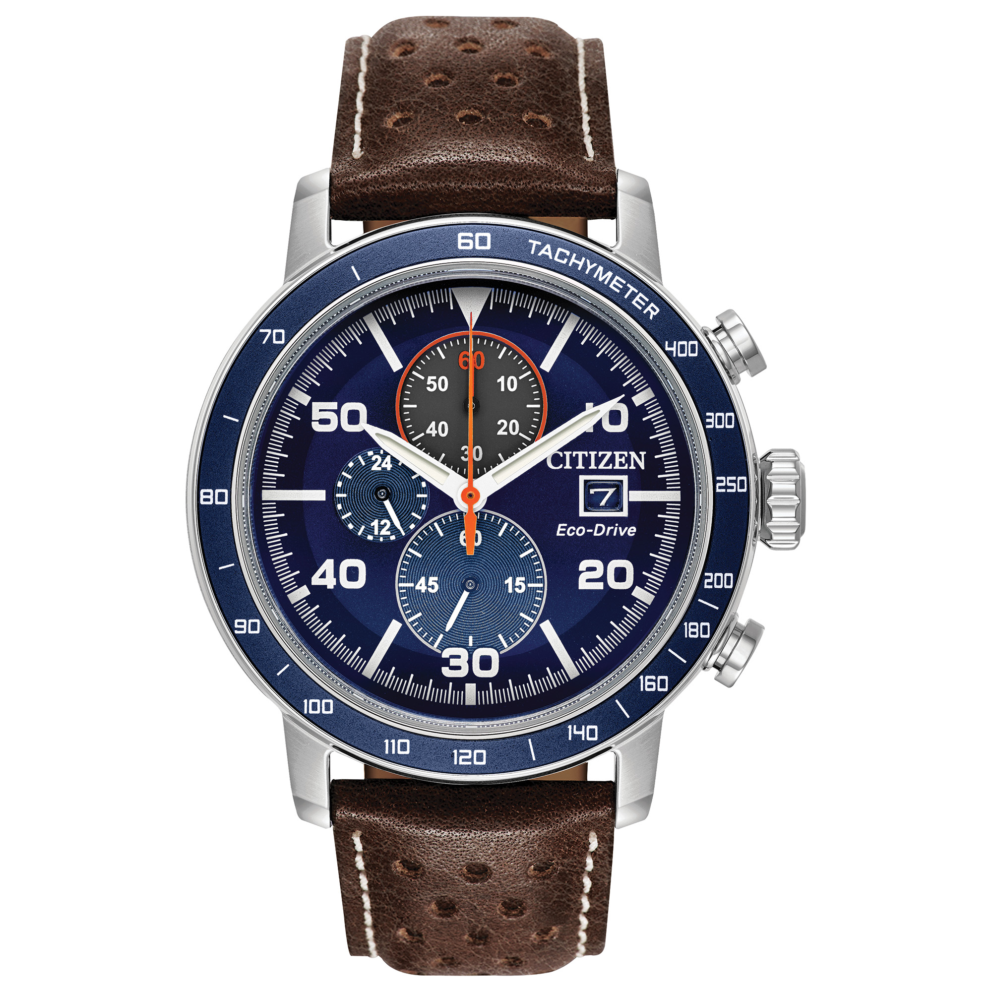 Men's Brycen Eco-Drive Leather Strap Watch, Blue Dial