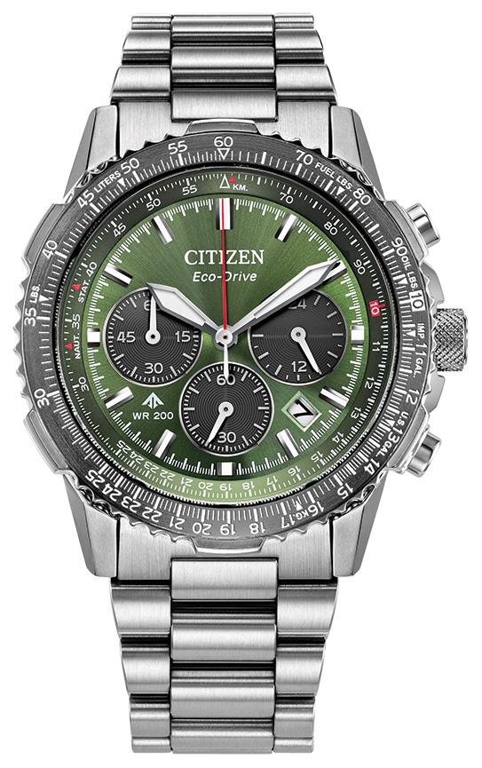 Men's Promaster Navihawk Eco-Drive Stainless Steel Bracelet Watch, Green Dial