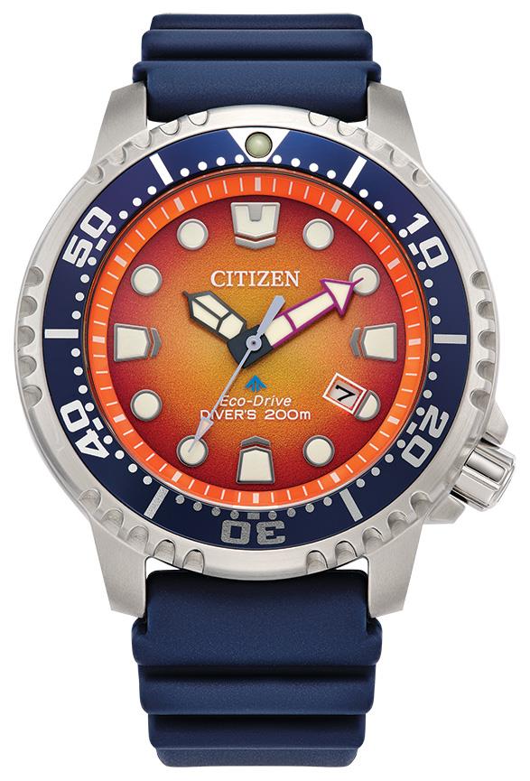 Men's Promaster Dive 4 Eco-Drive Polyurethane Strap Watch, Orange Dial
