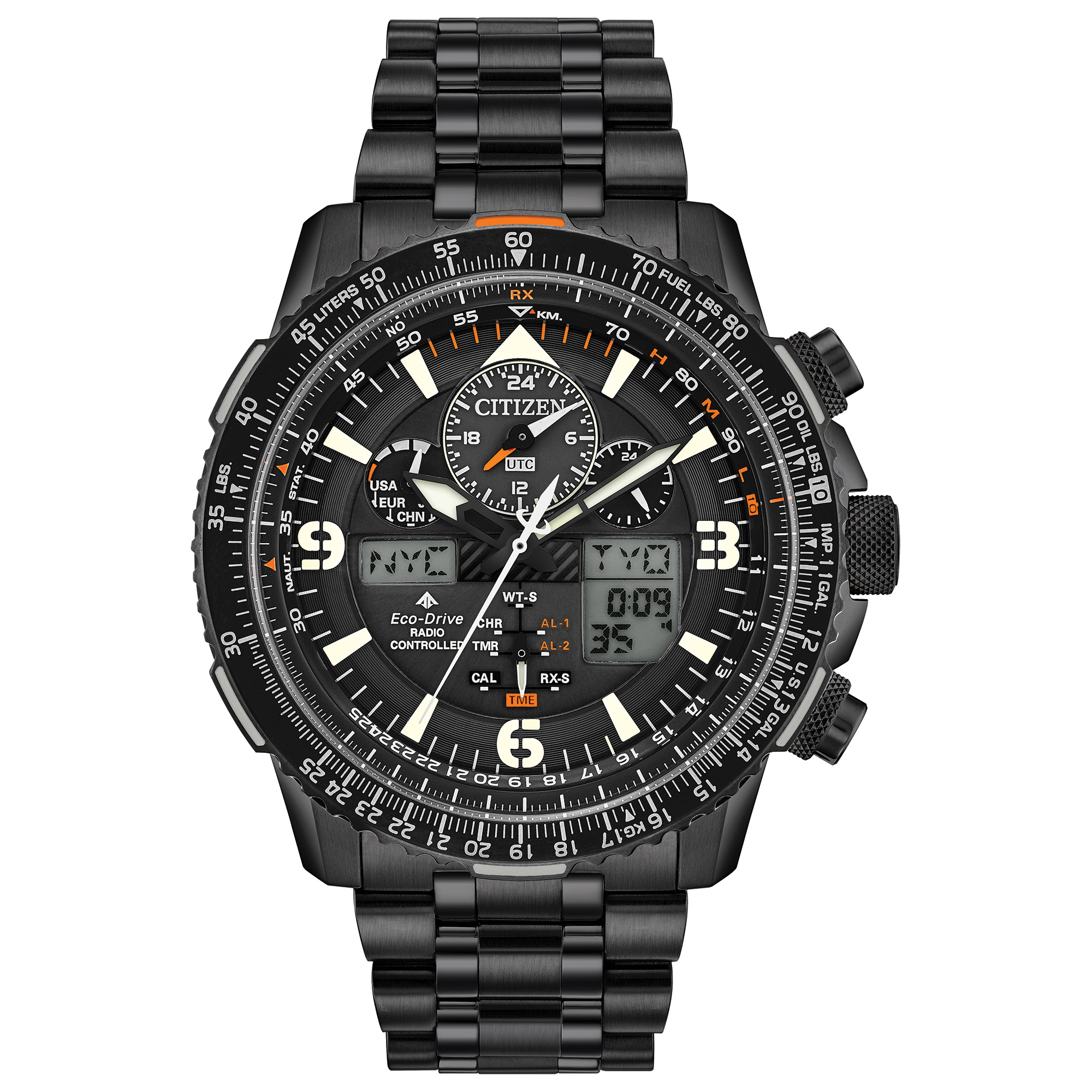 Men's Promaster Skyhawk Eco-Drive Stainless Steel Bracelet Watch, Black Dial