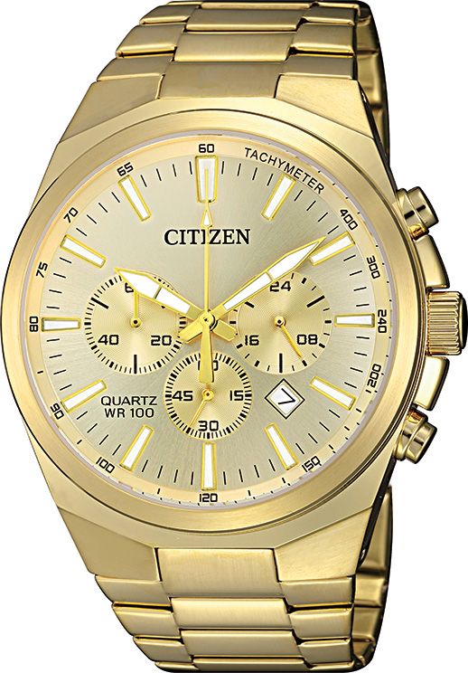 Men's Quartz Chronograph Watch, Gold-tone Stainless Steel With Champagne Dial