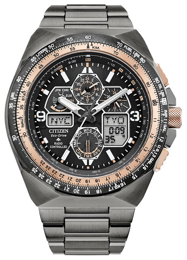 Men's Promaster Skyhawk Eco-Drive Stainless Steel Bracelet Watch, Black Dial