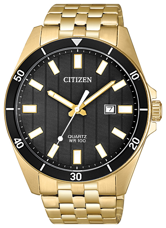 Men's Quartz Watch, Gold-tone Case And Bracelet With Black Dial