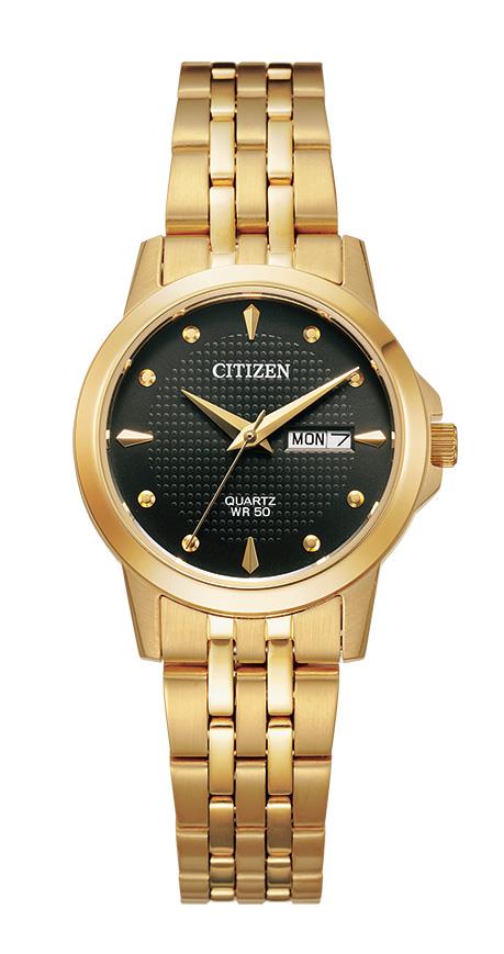 Ladies' Quartz Watch, Gold-tone With Black Dial