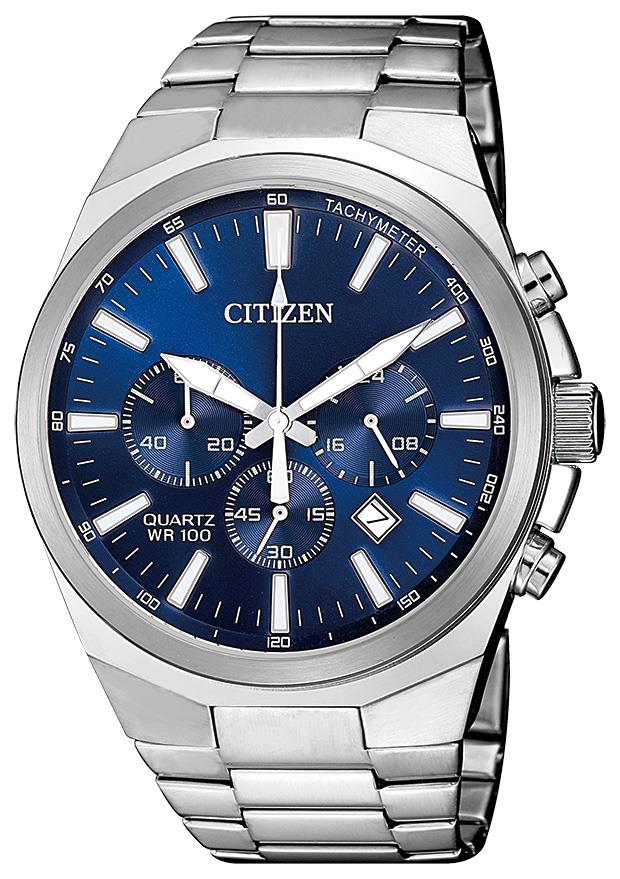 Men's Quartz Watch, Stainless Steel With Blue Dial