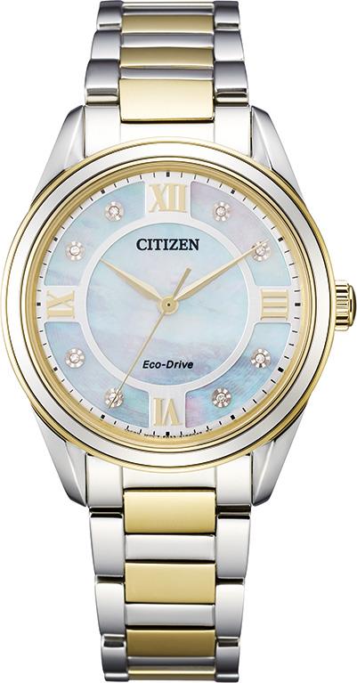 Ladies' Arezzo Eco-Drive Stainless Steel Bracelet Watch, White MOP Dial