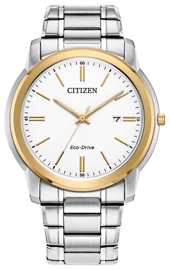 Men's Corporate Exclusive Eco-Drive Stainless Steel Bracelet Watch, White Dial