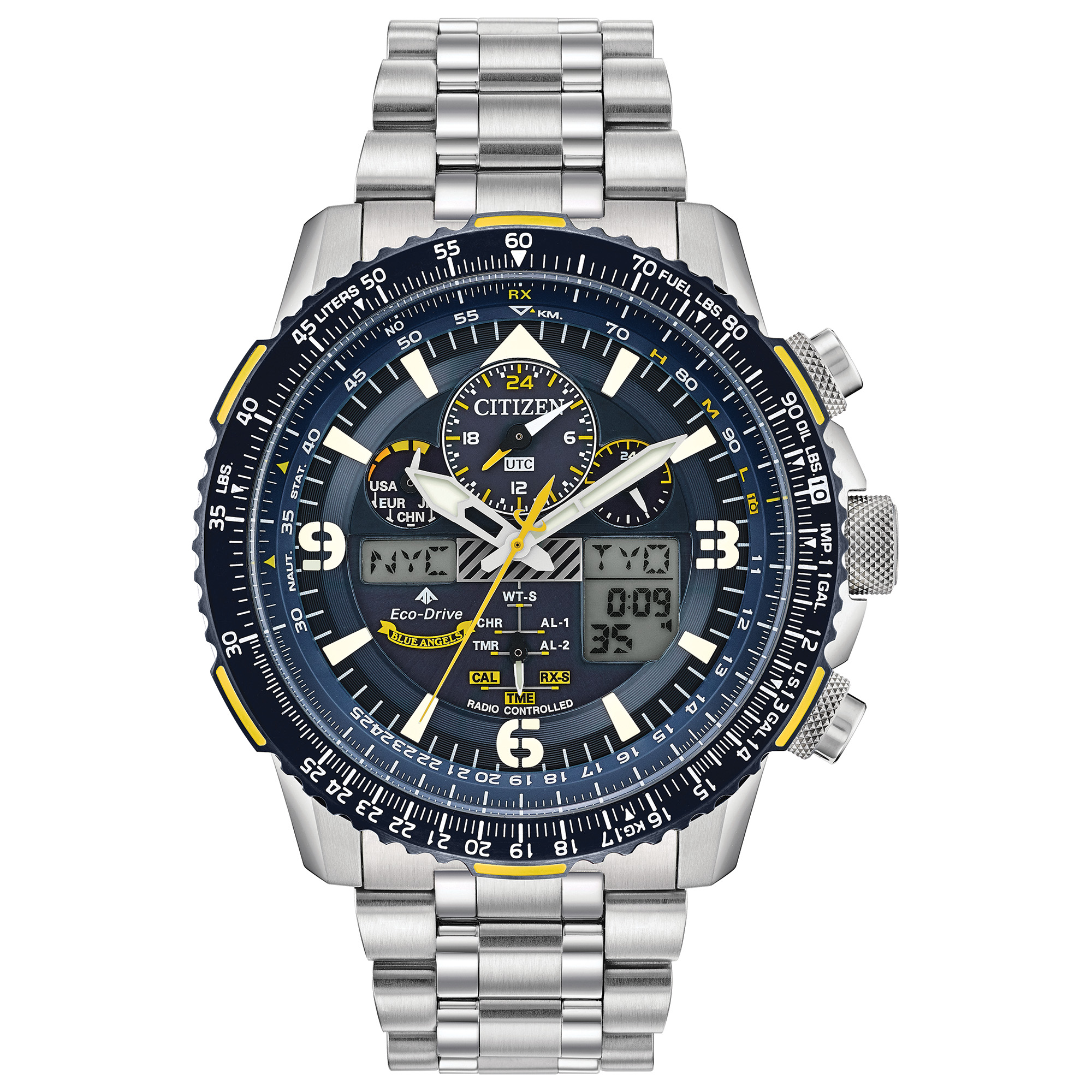 Men's Promaster Skyhawk Eco-Drive Stainless Steel Bracelet Watch, Blue Dial