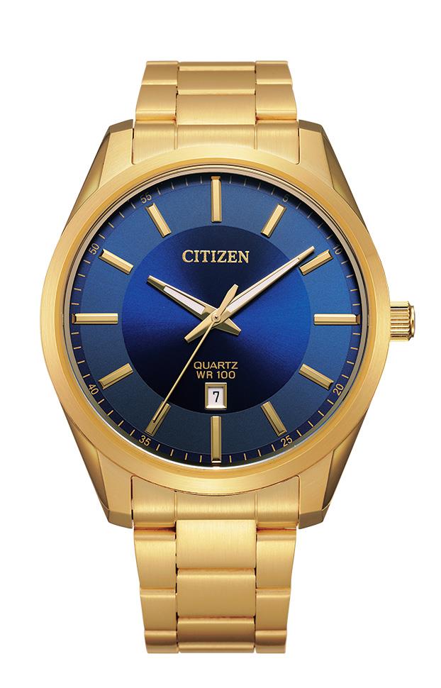 Men's Quartz Watch, Gold-tone With Blue Dial