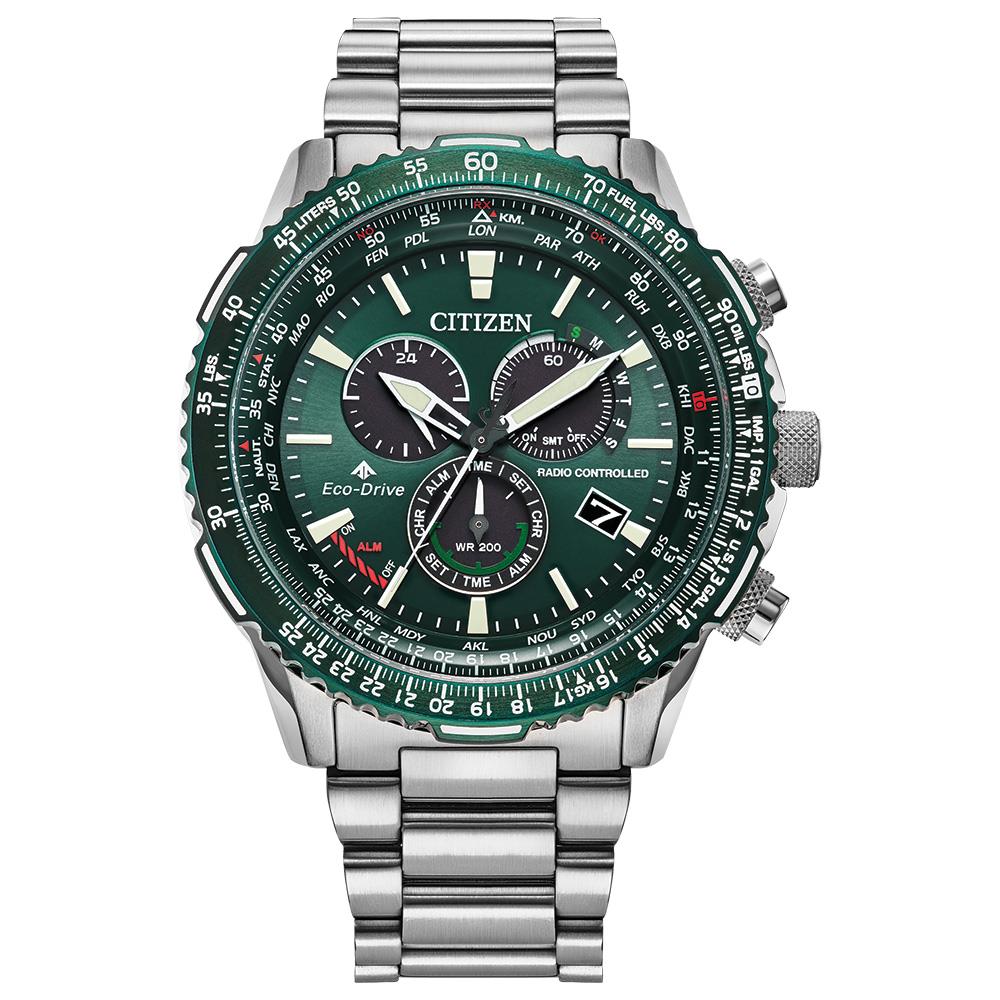 Men's Promaster Sky Eco-Drive Stainless Steel Bracelet Watch, Green Dial