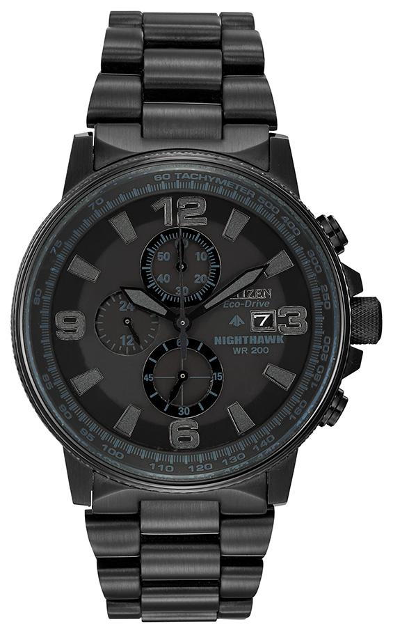 Men's Nighthawk Sport Casual Eco-Drive Stainless Steel Bracelet Watch, Black Dial
