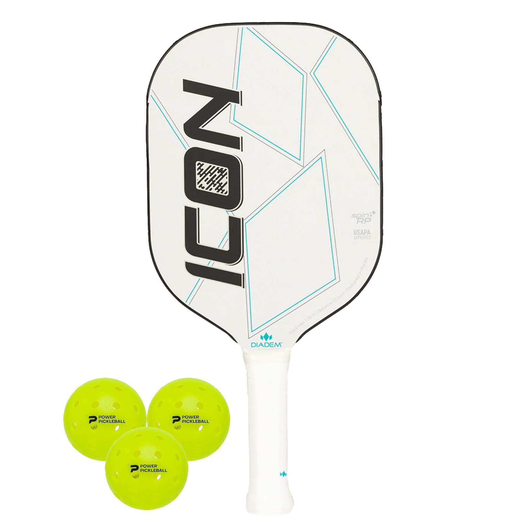 Icon Pickleball Paddle Kit (White Lite Paddle/3pk Balls)