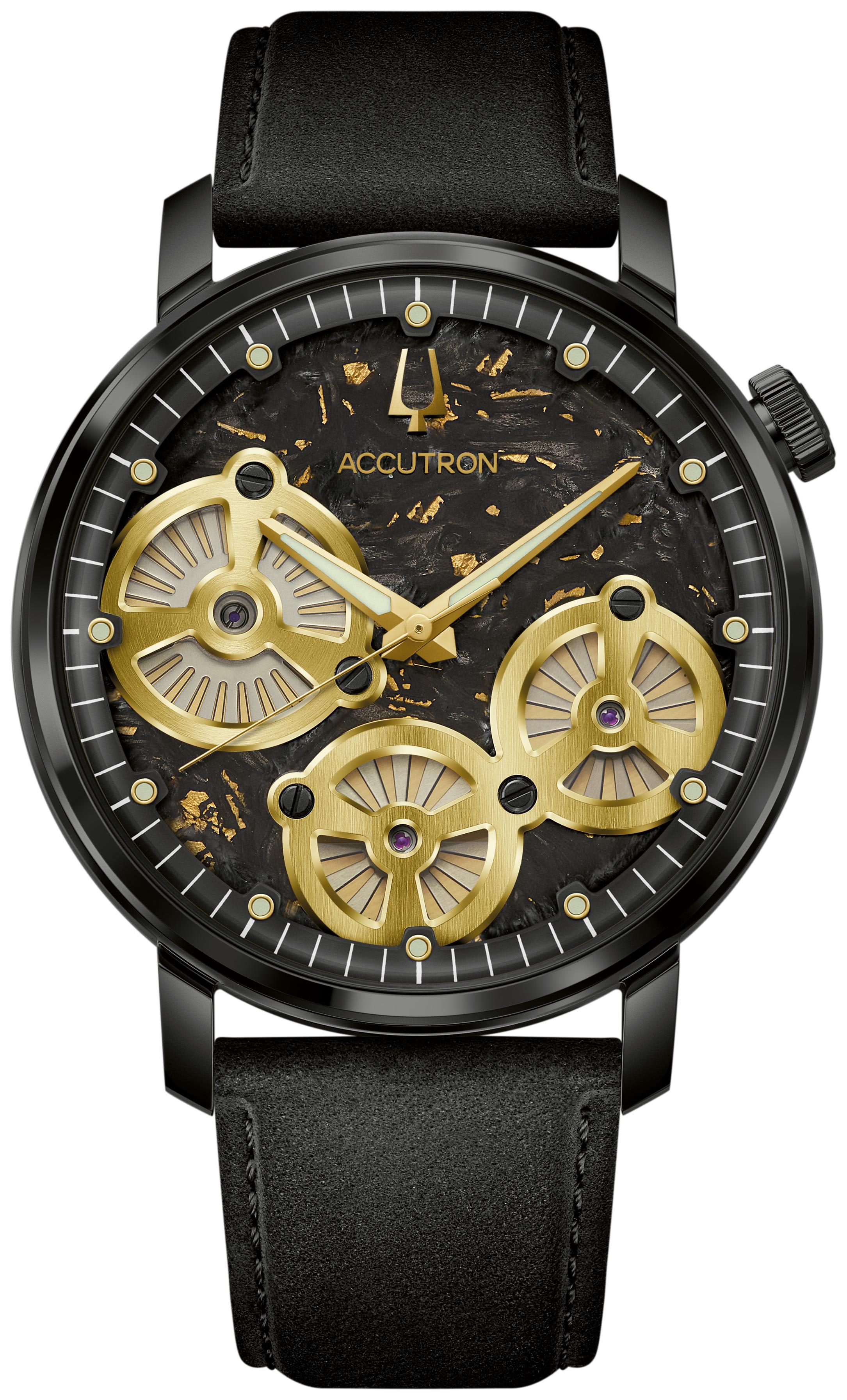 Men's Spaceview Evolution Stainless Steel Case Leather Strap Watch, Black Dial