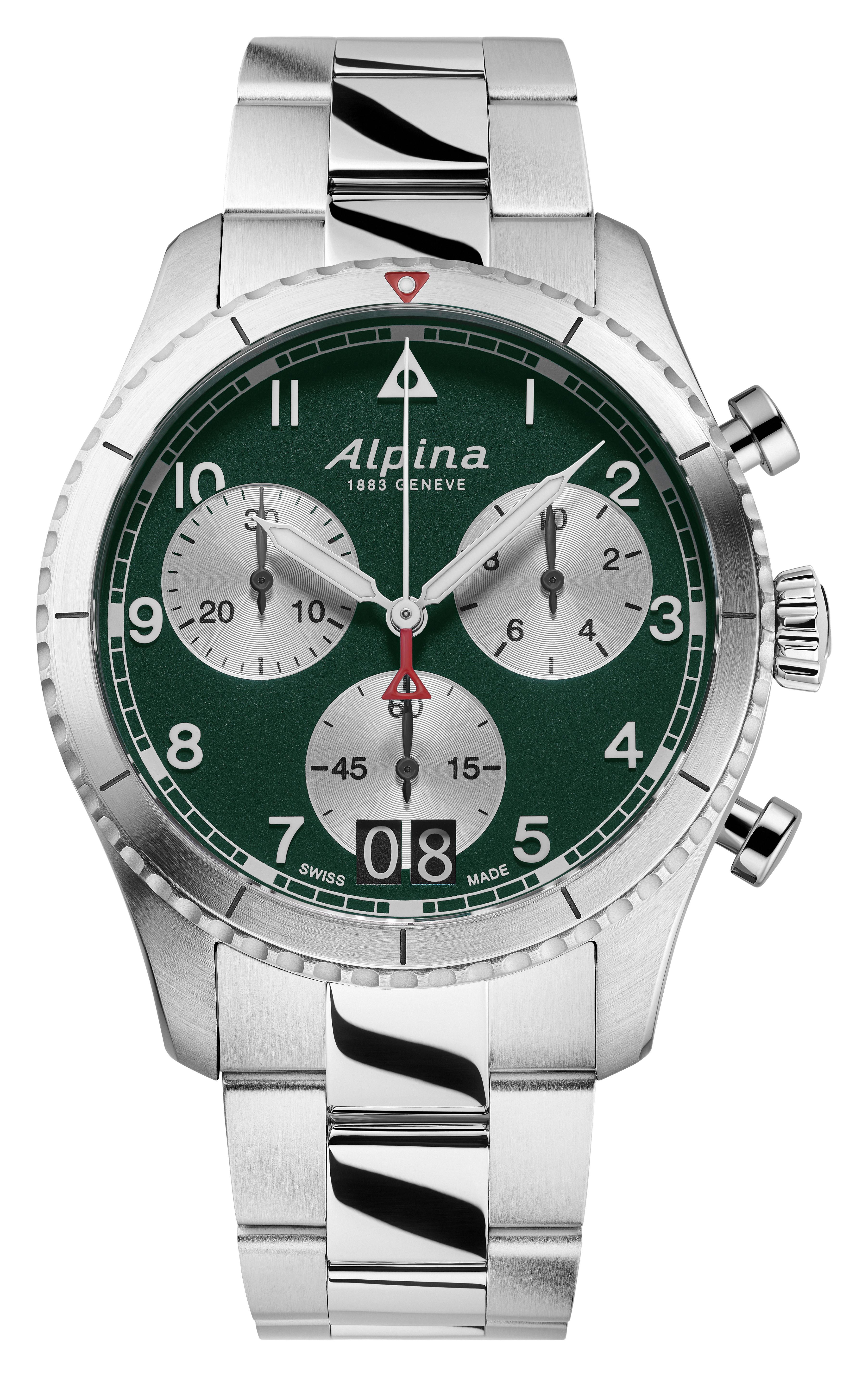 Alpina Mens Startimer Stainless Steel Bracelet Watch, Green Dial