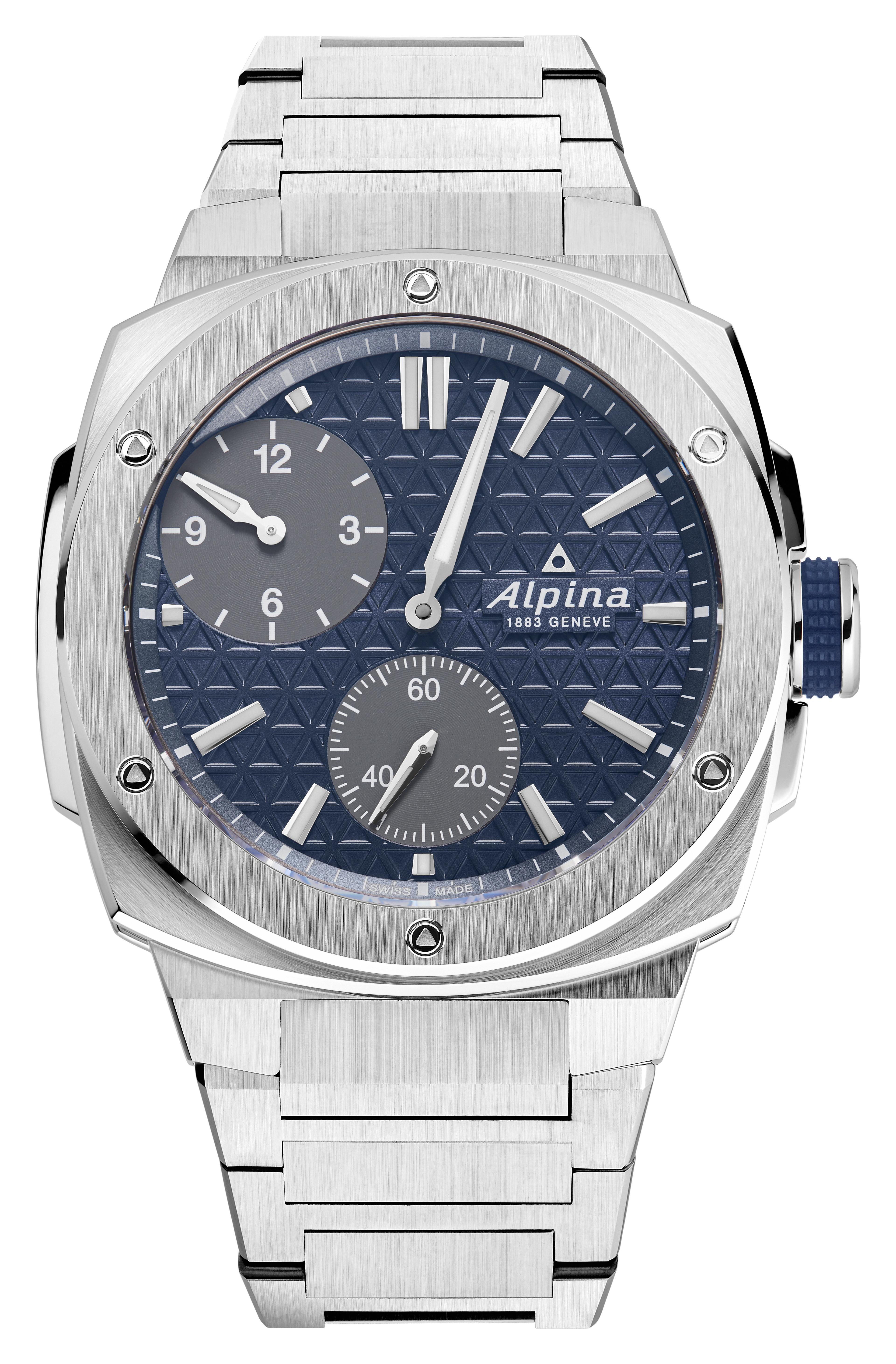 Alpina Mens Alpiner Stainless Steel Bracelet Watch, Navy Dial