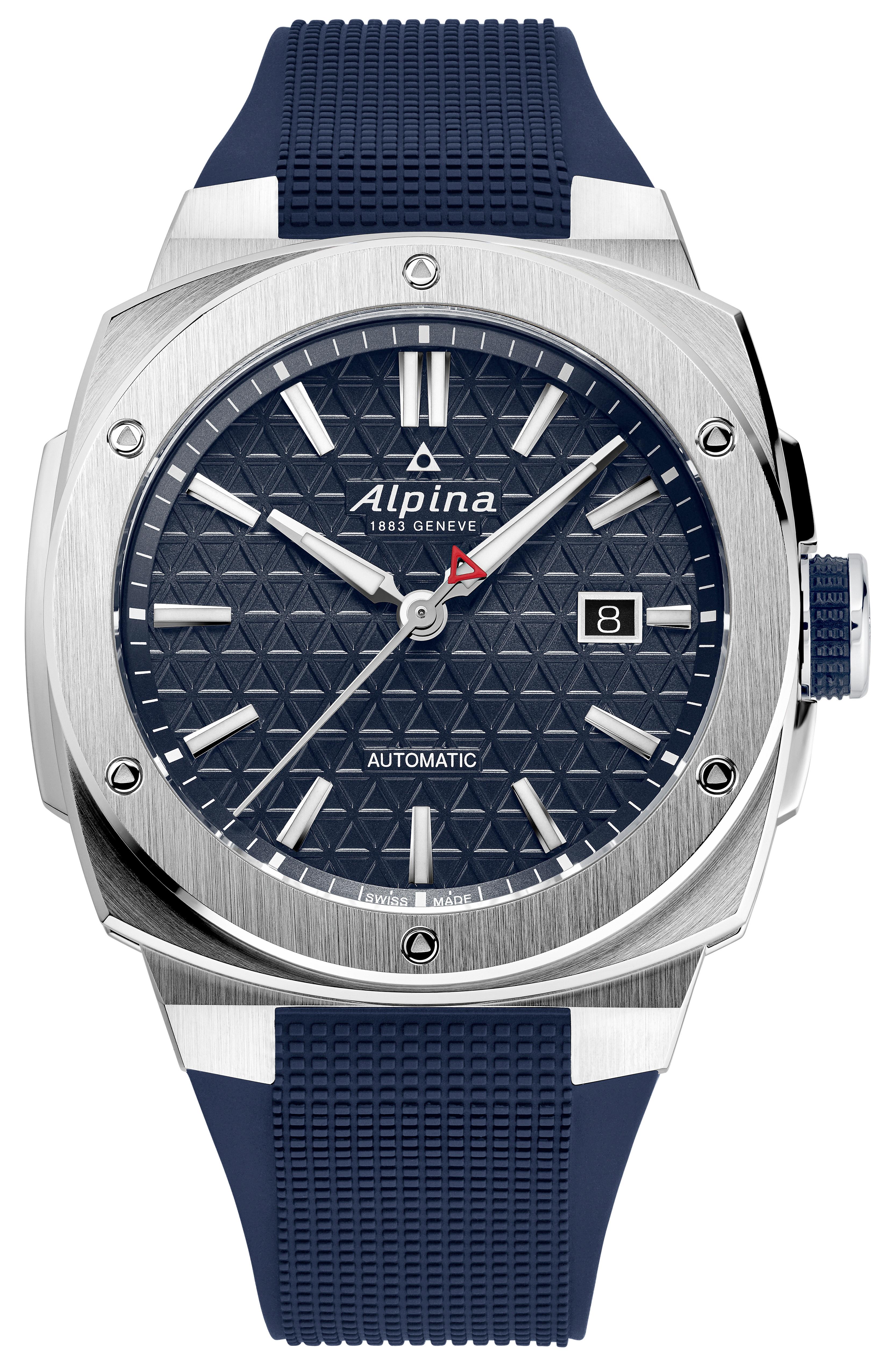 Alpina Mens Automatic Alpiner Rubber Strap Watch, Blue Dial