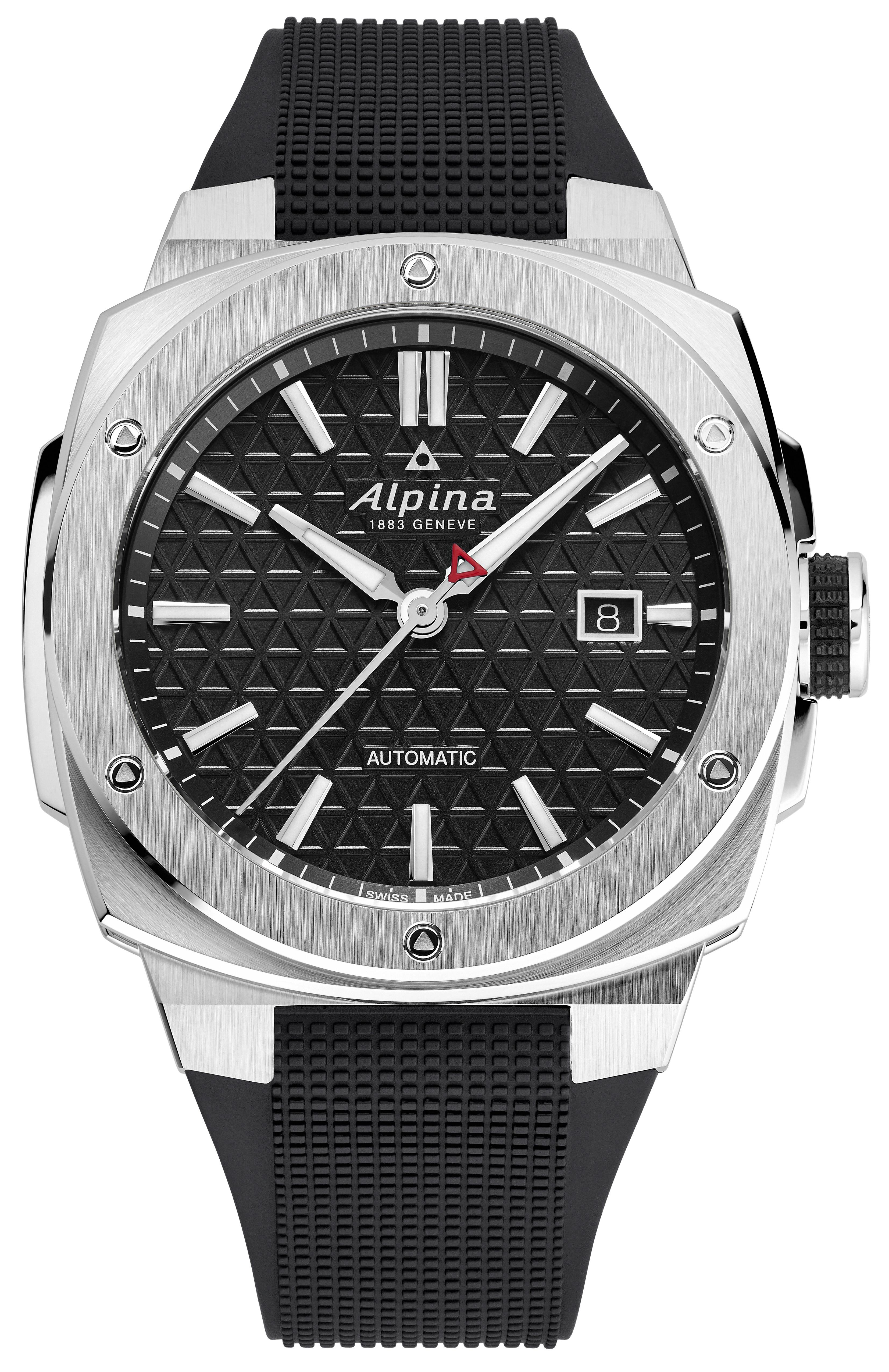 Alpina Mens Automatic Alpiner Rubber Strap Watch, Black Dial
