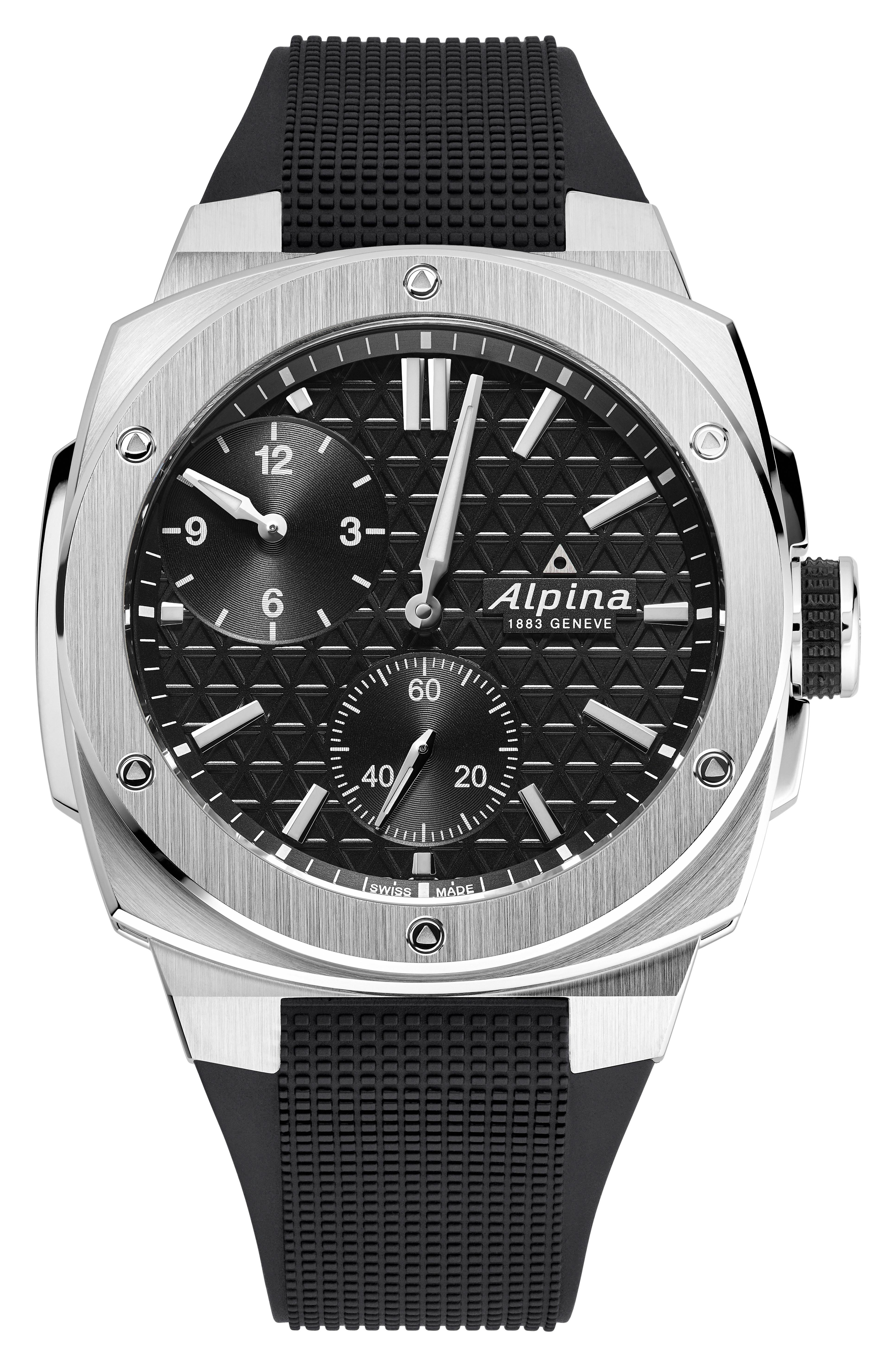 Alpina Mens Alpiner Rubber Strap Watch, Black Dial