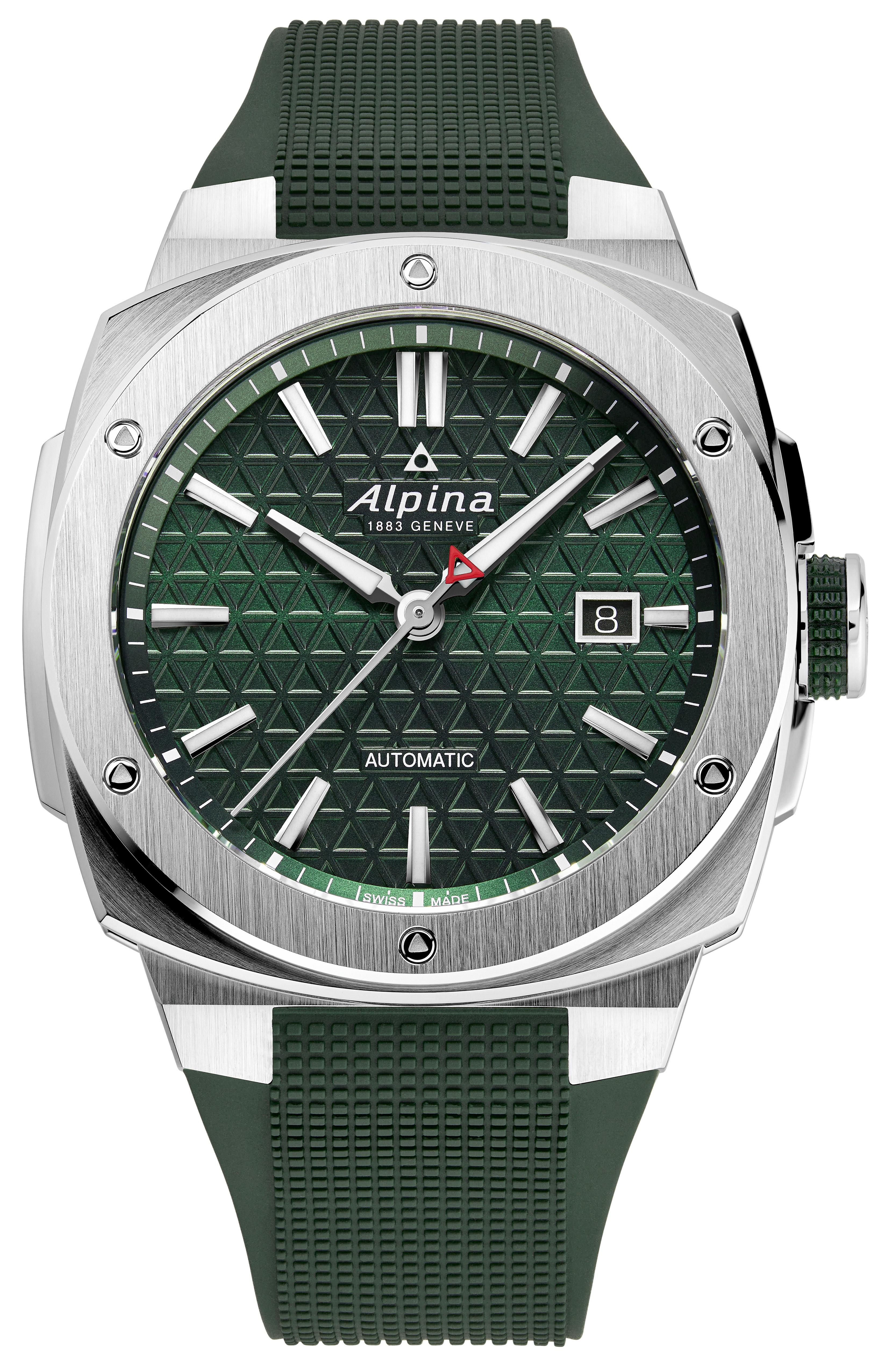 Alpina Mens Automatic Alpiner Rubber Strap Watch, Green Dial