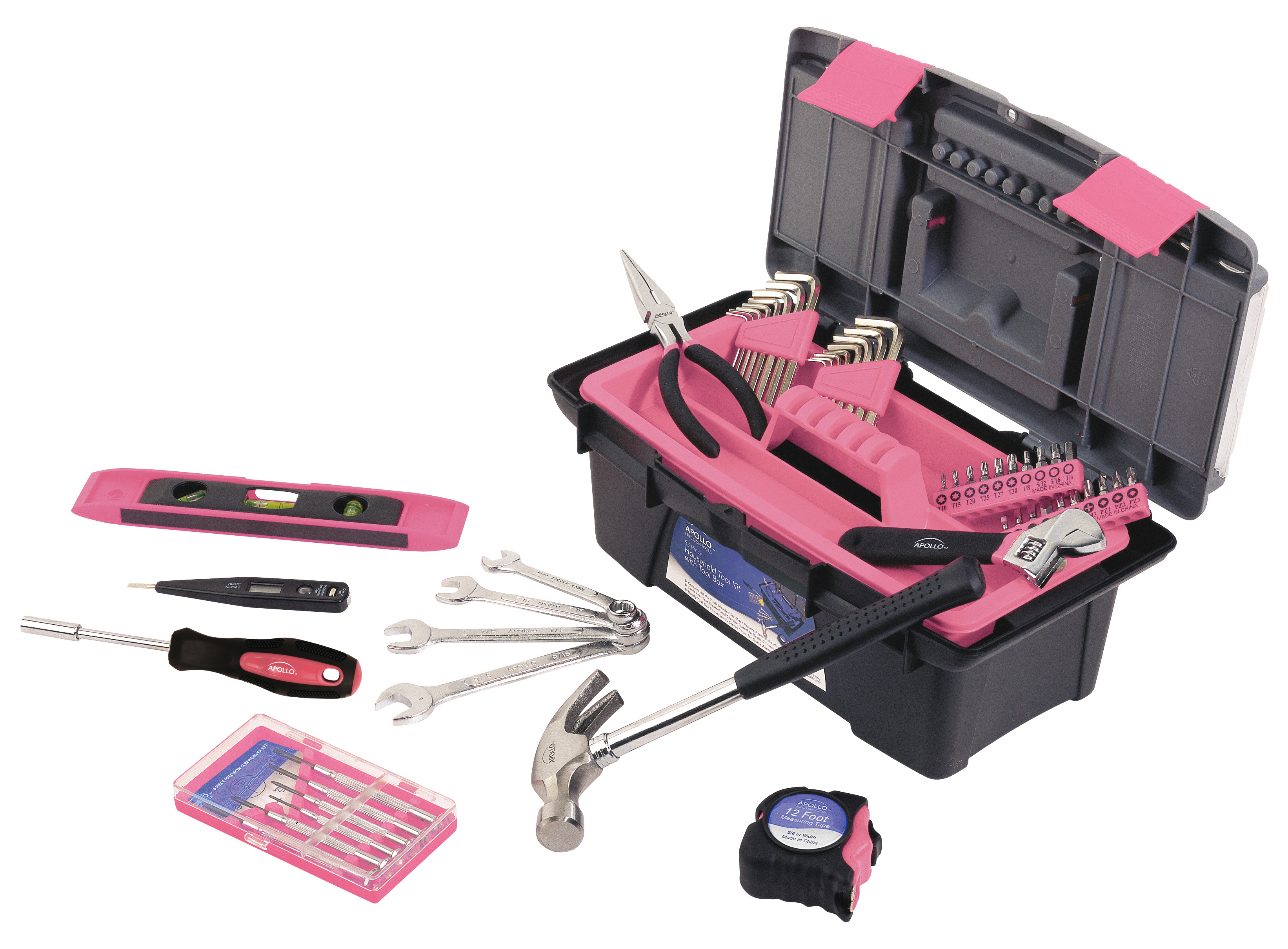 53 Piece Household Tool Kit With Tool Box - Pink