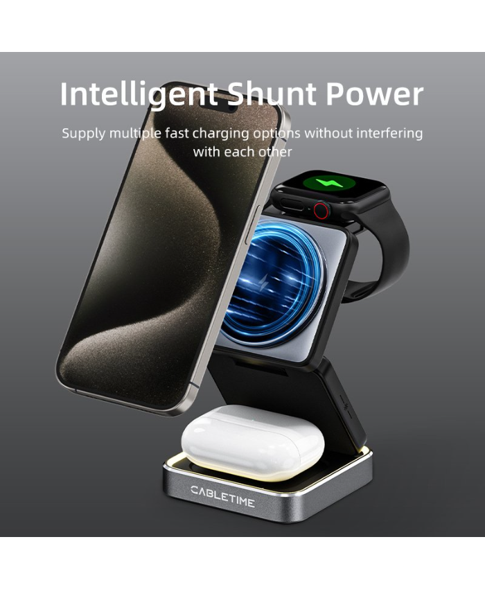 Foldable 3-in-1 Magnetic Wireless Charger