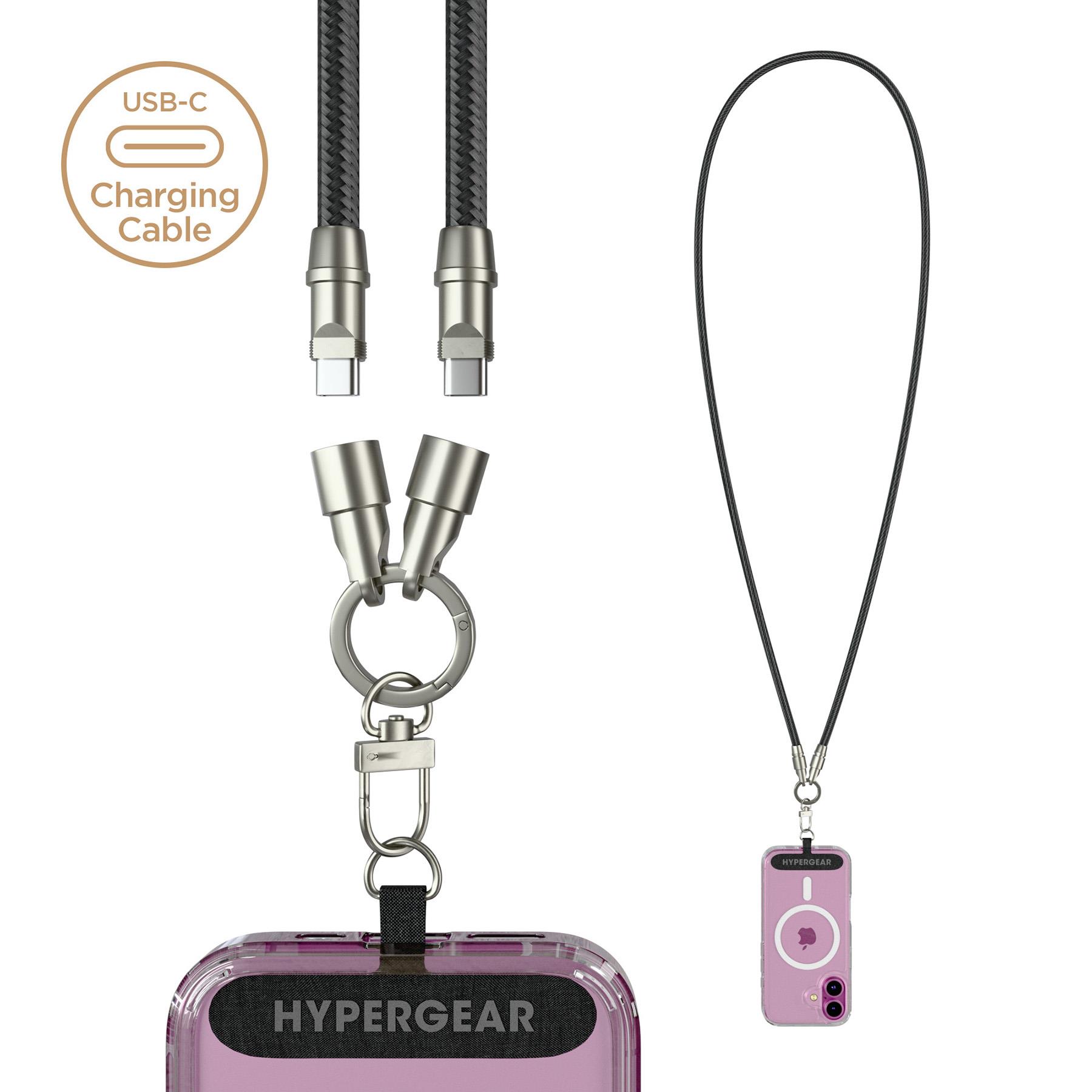 HyperGear 2-in-1 Universal Crossbody Phone Strap And Charging Cable Black