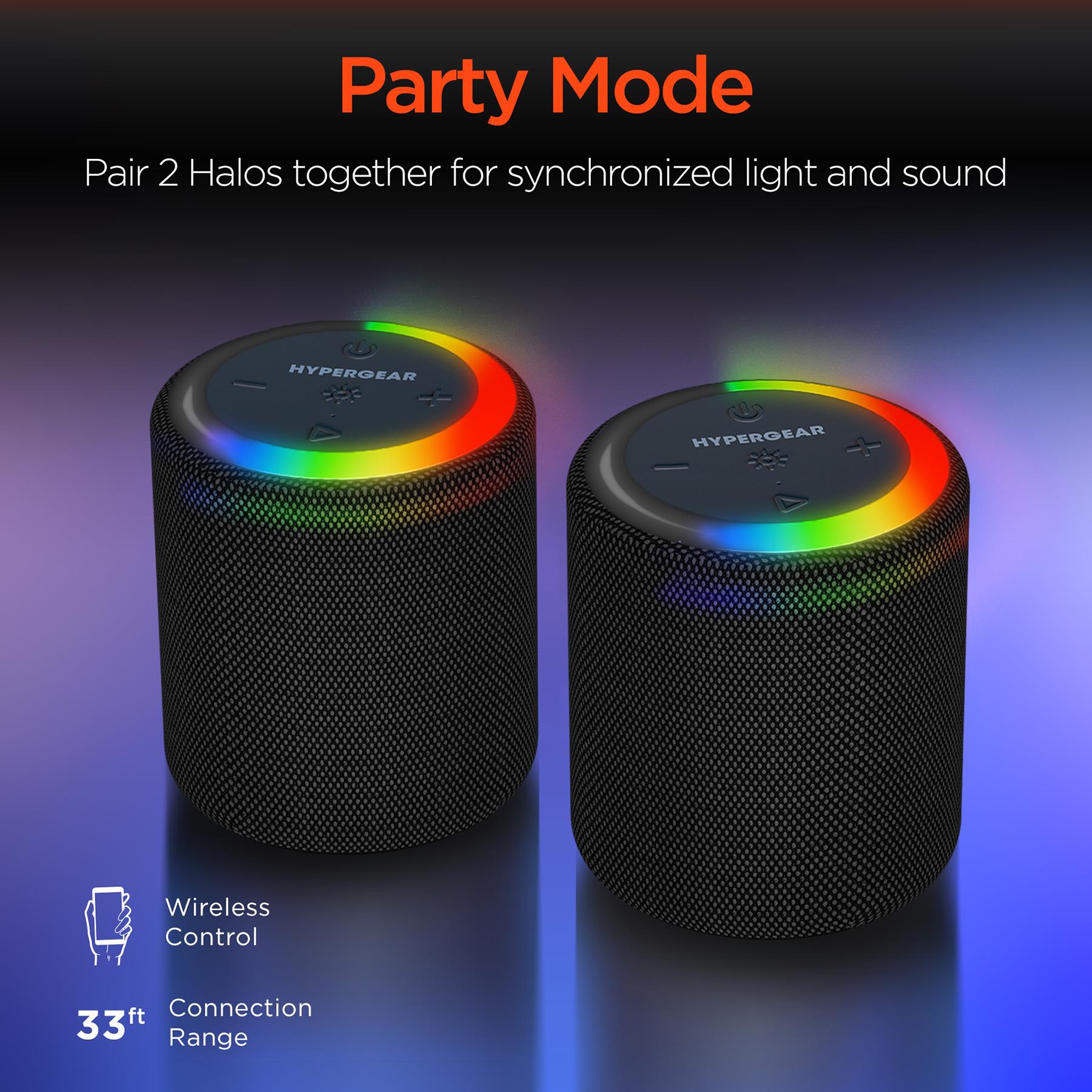 HyperGear Halo Waterproof LED Wireless Speaker - Party Pack Qty 2
