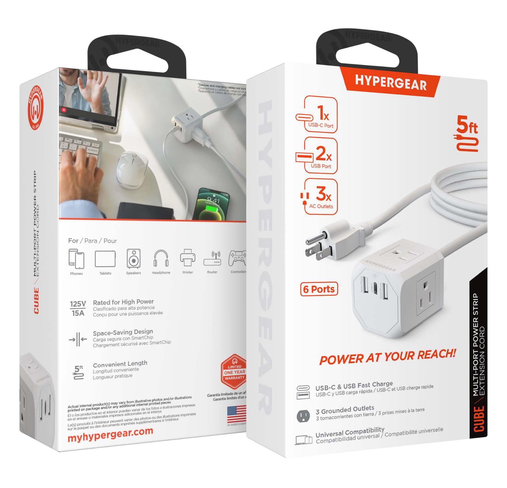 HyperGear Cube Multi-Port Power Strip Extension Cord White