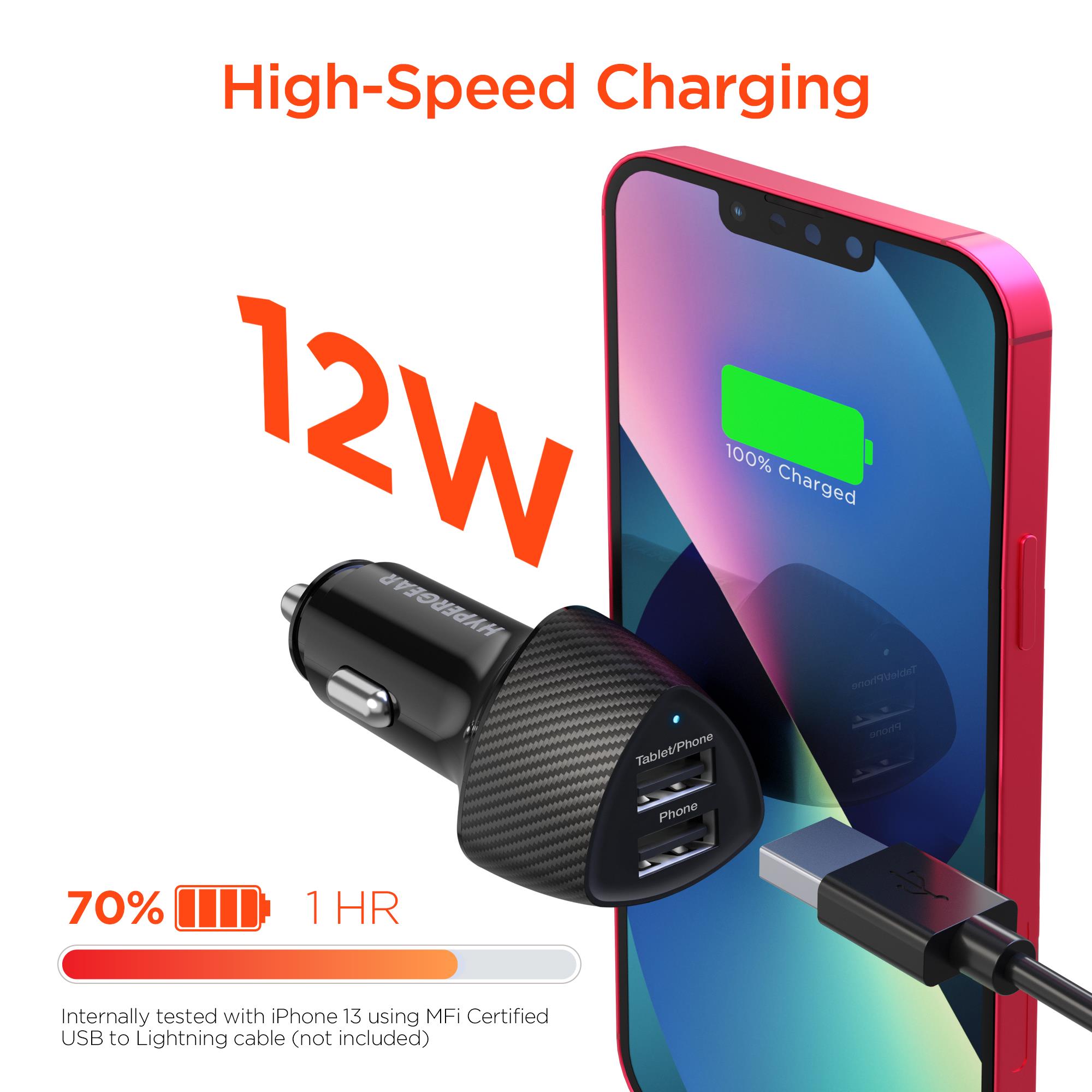 HyperGear SpeedBoost 12W USB + 5W USB Car Charger - Black