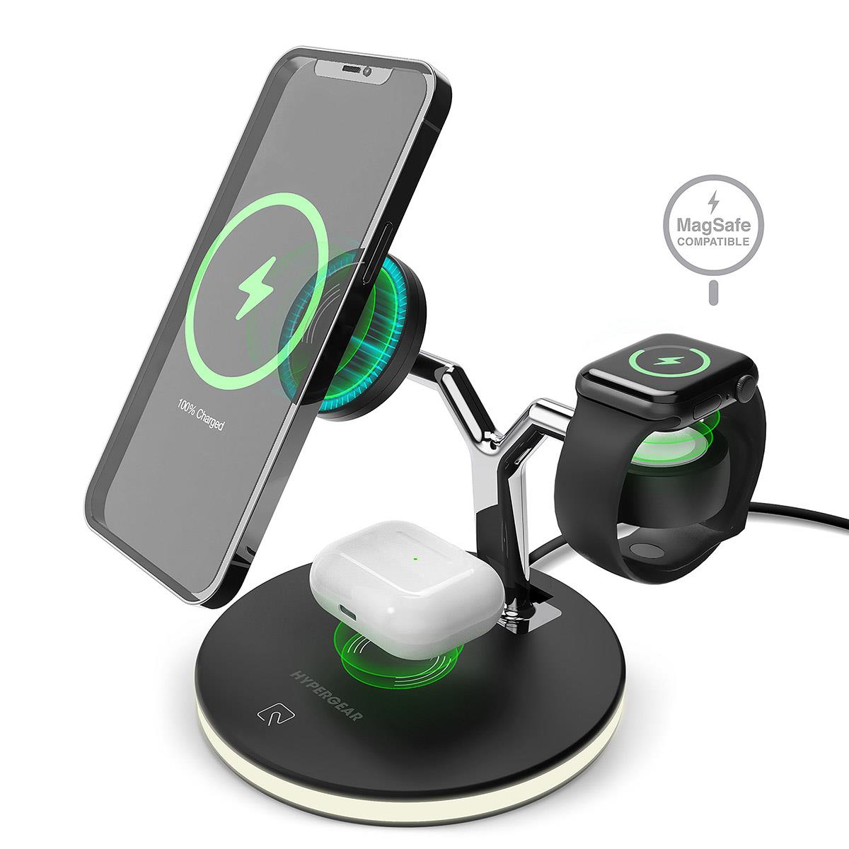 HyperGear MaxCharge 3-in-1 Wireless Charging Stand With 15W Magnetic Wireless Fast Charge